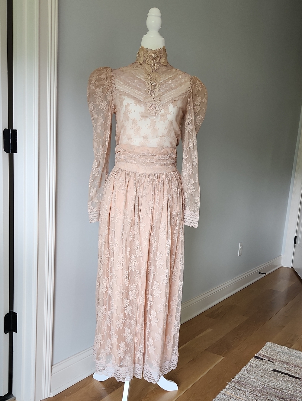 Vintage Handmade STUNNING Blush Lace Top And Skirt Possible Wedding Dress